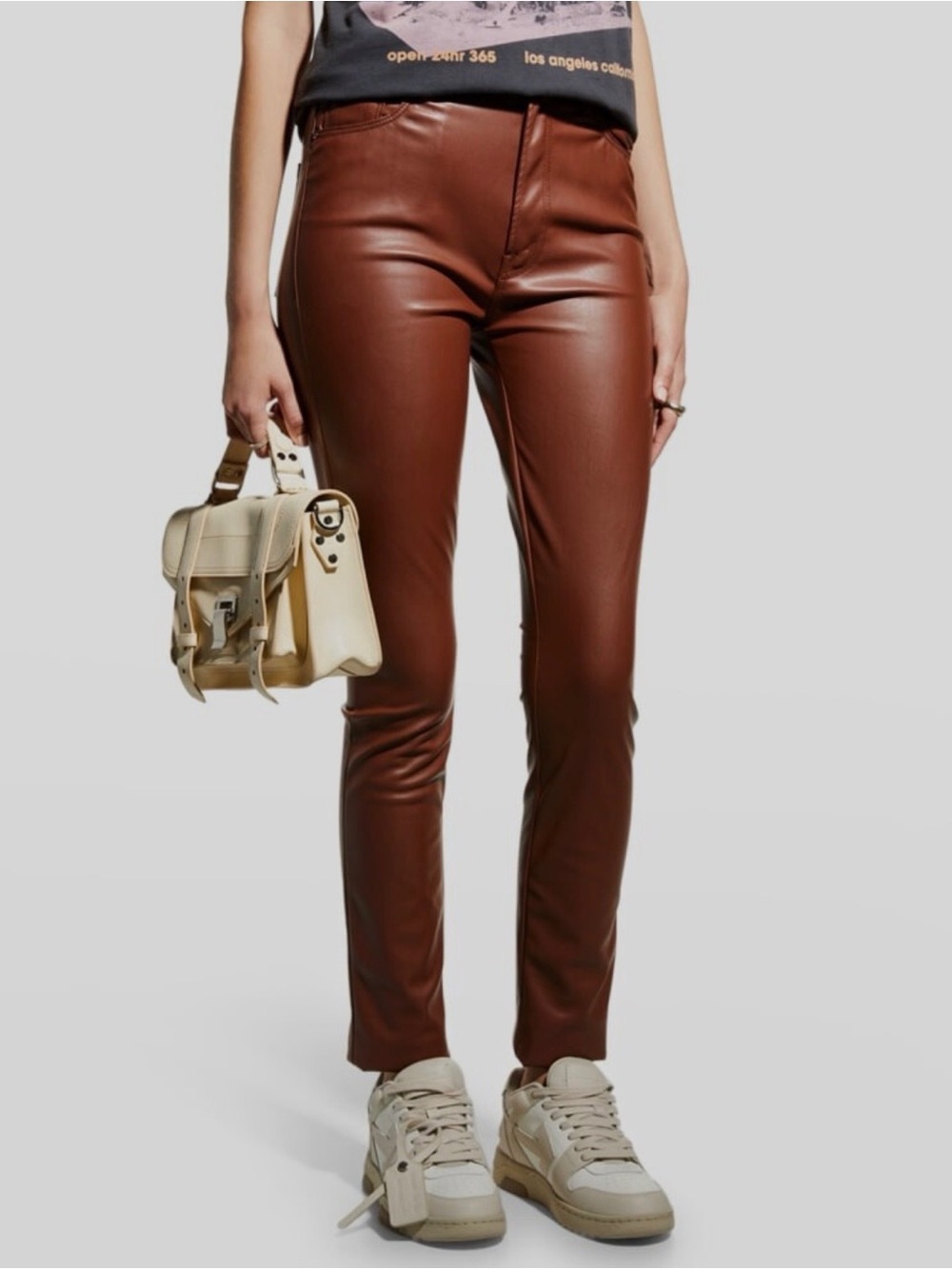 MOTHER Brown Faux Leather Skinny Jeans